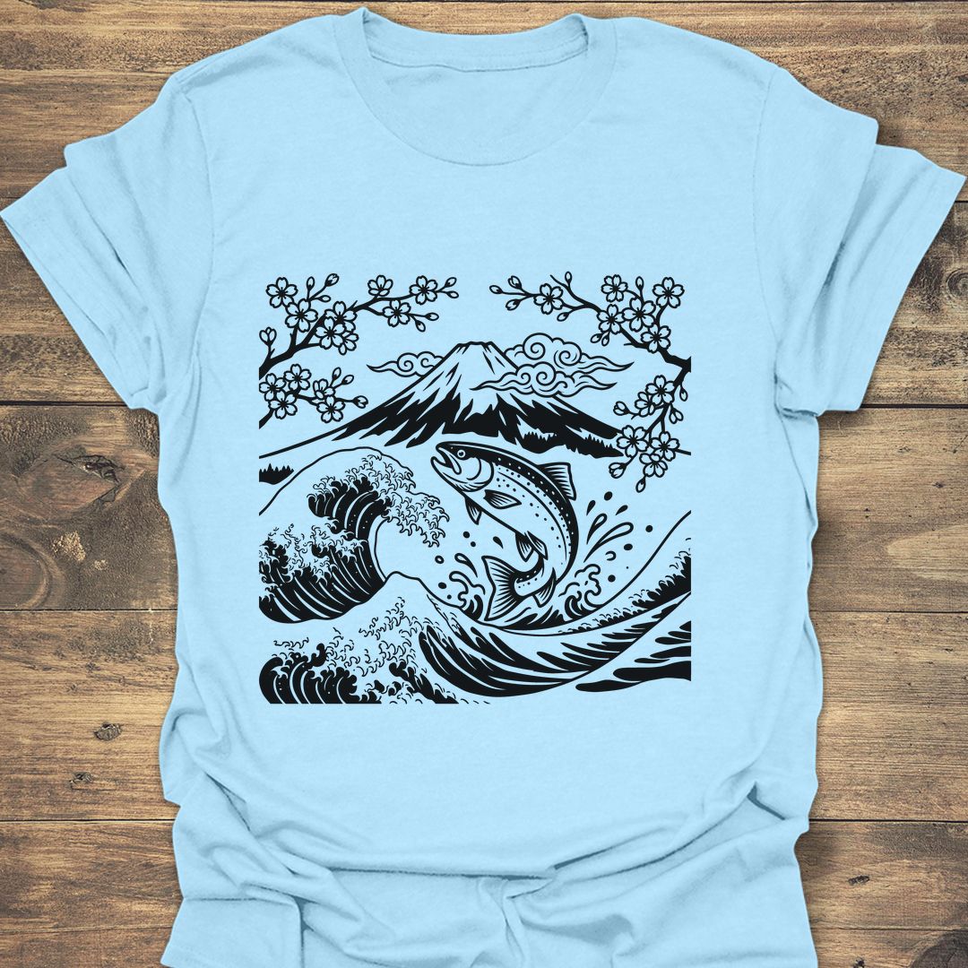 Leaping Trout Great Wave - Light Blue t-shirt