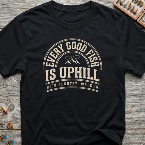 Every Good Fish Is Uphill - Black t-shirt