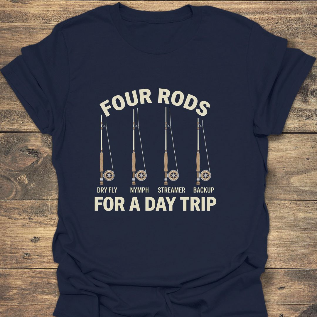 Four Rods For A Day - Navy t-shirt