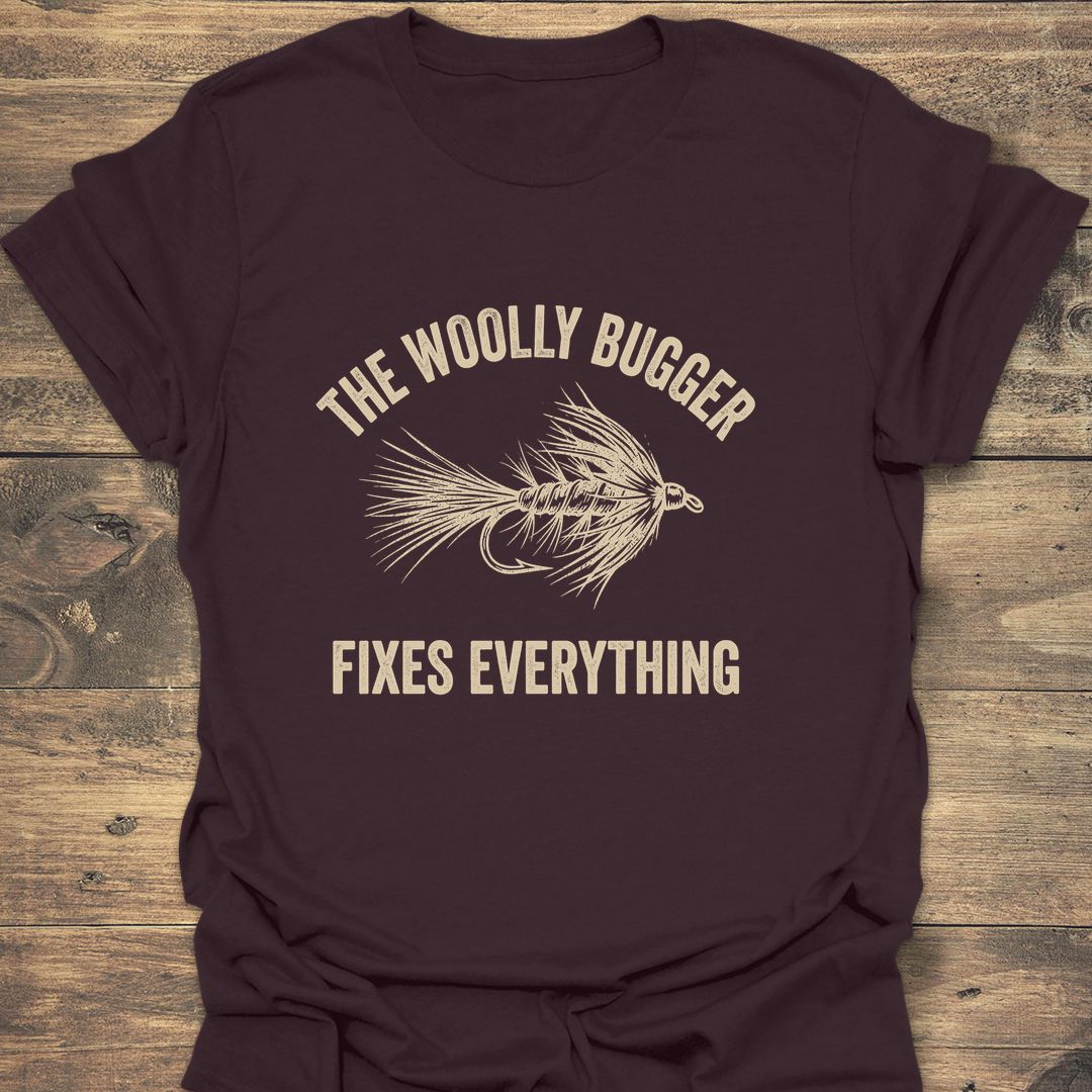 Woolly Bugger Fixes Everything - Dark Chocolate t-shirt