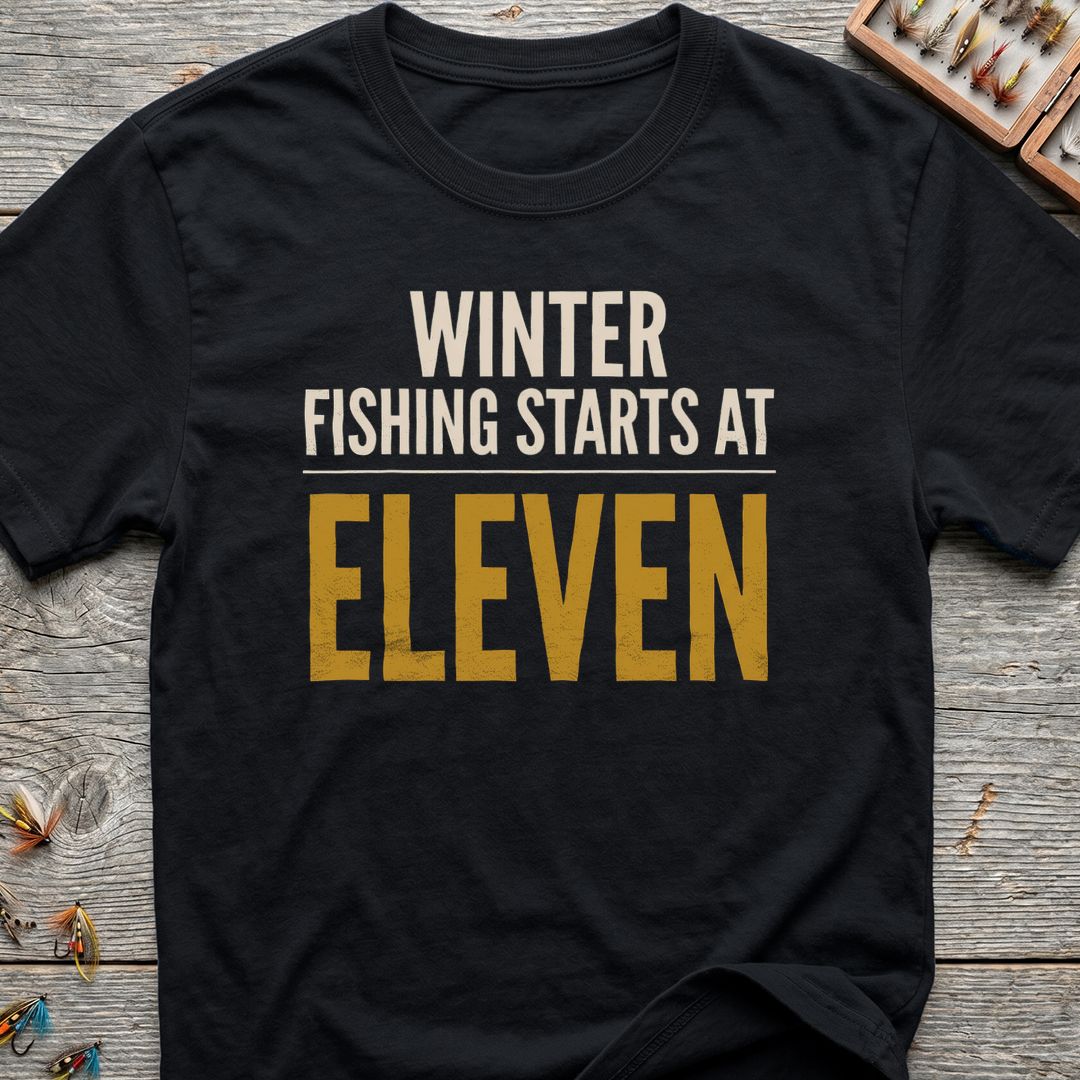 Winter Fishing Starts At Eleven - Black t-shirt