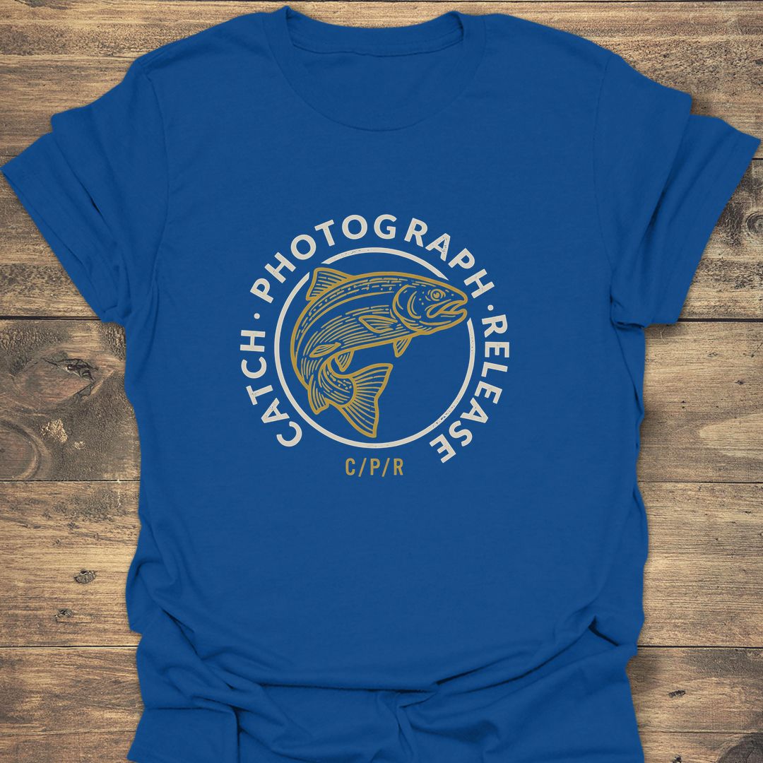 Catch Photograph Release Trout - Royal t-shirt