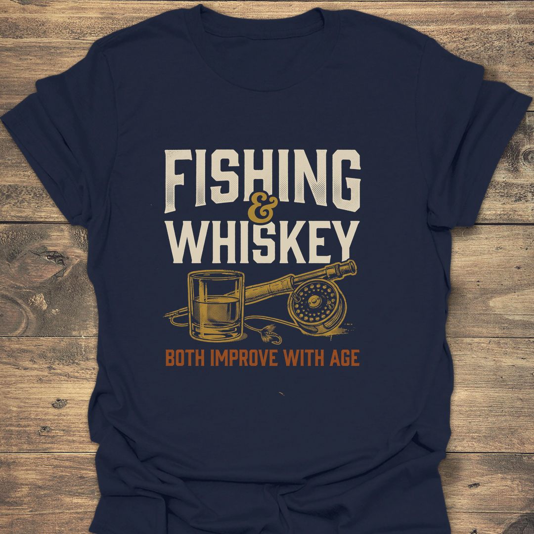 Fishing & Whiskey Improve With - Navy t-shirt