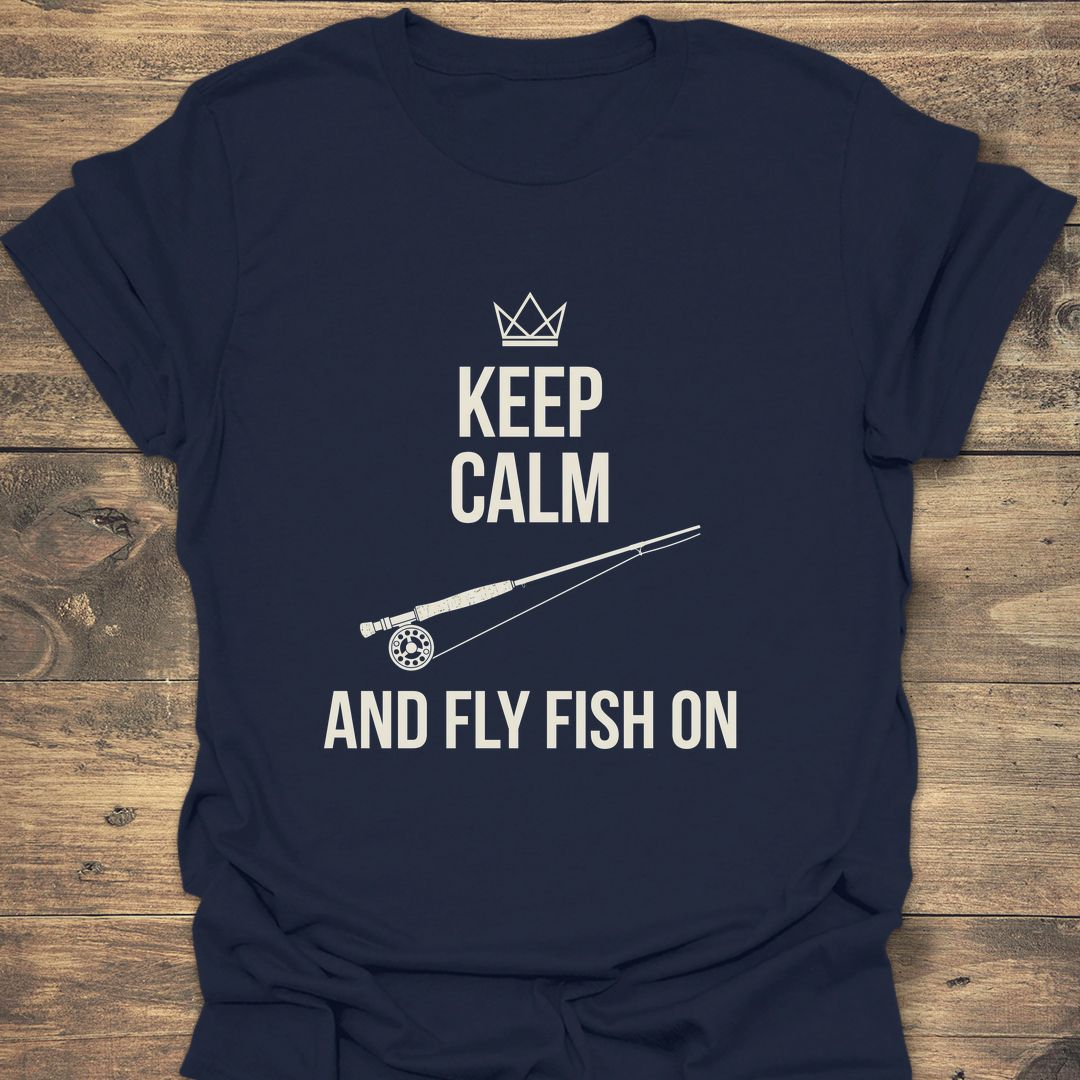 Keep Calm And Fly Fish - Navy t-shirt
