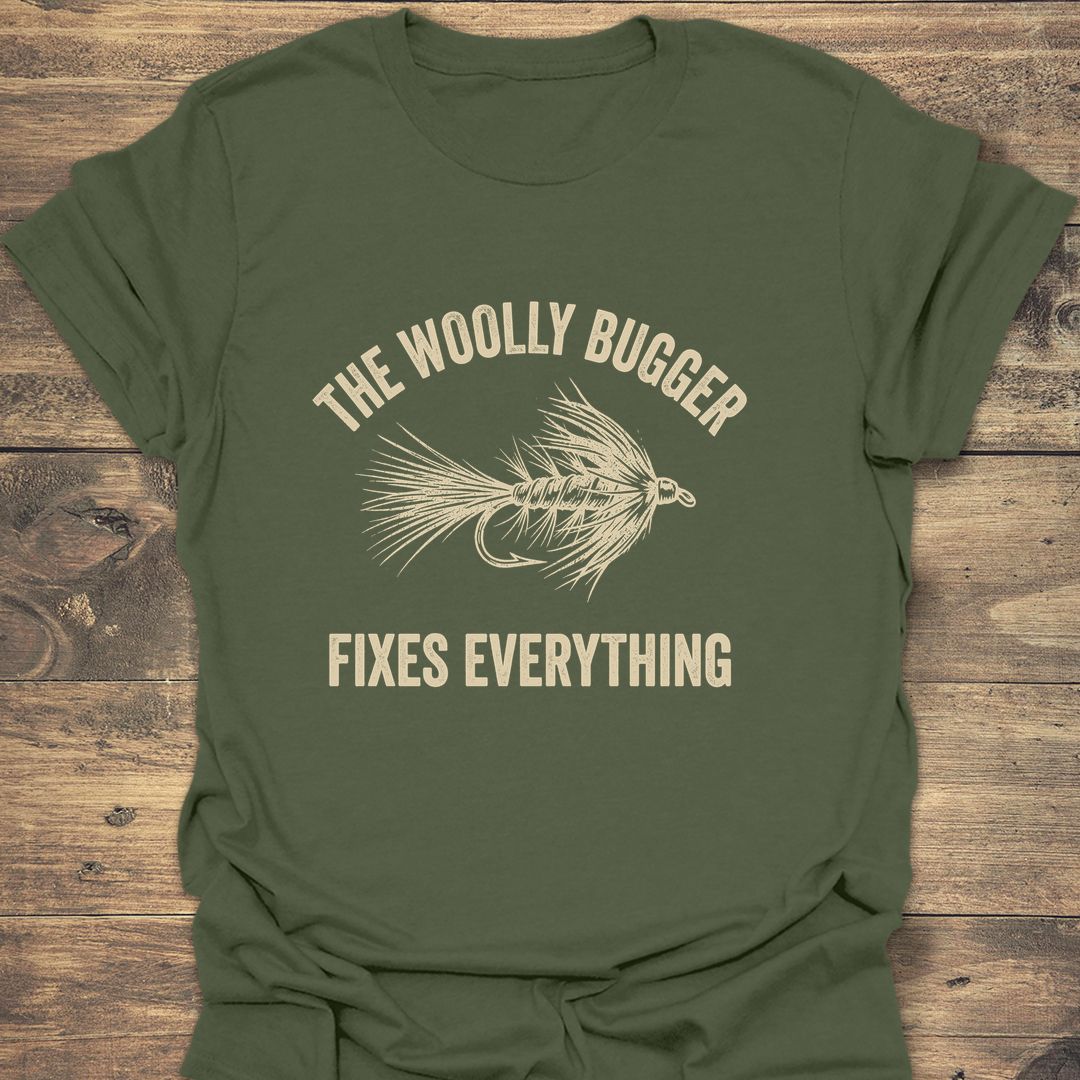 Woolly Bugger Fixes Everything - Military Green t-shirt