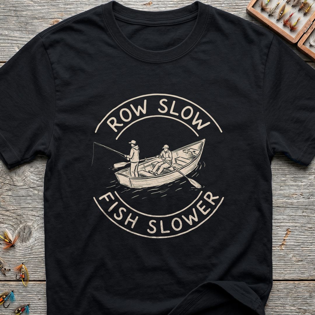 Row Slow Fish Slower - Black t-shirt