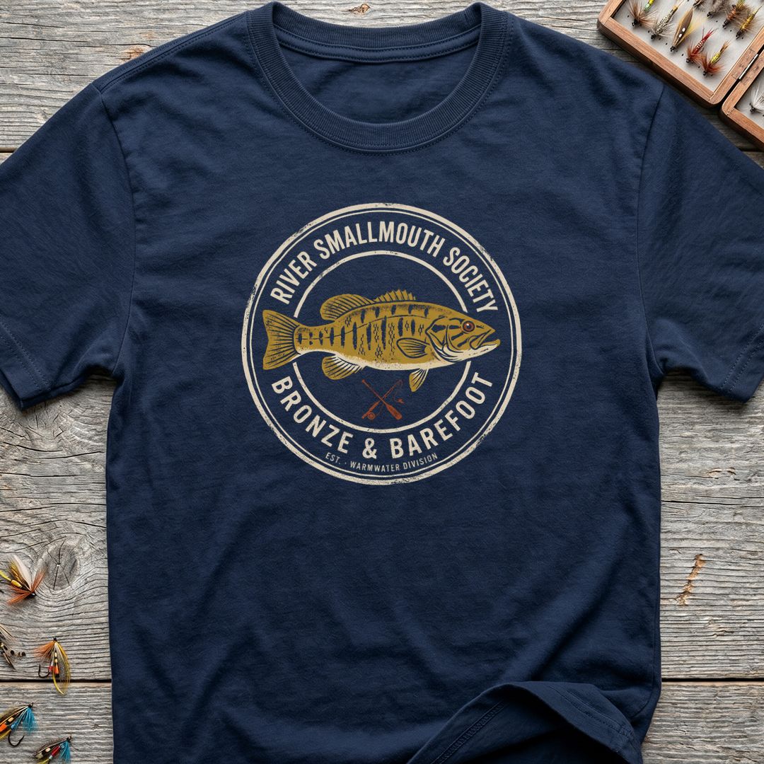 River Smallmouth Society Bronze - Navy t-shirt