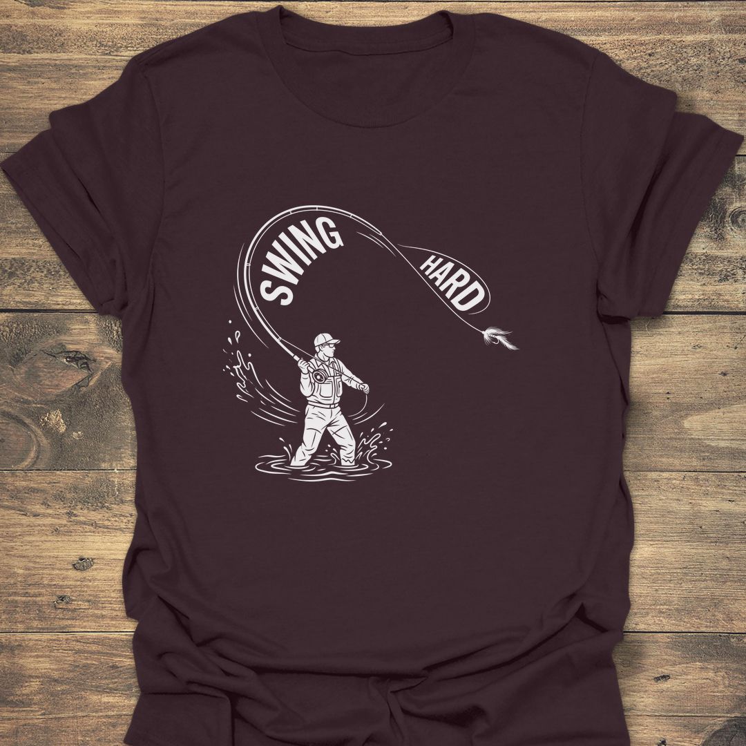 Swing Hard Fly Caster - Dark Chocolate t-shirt