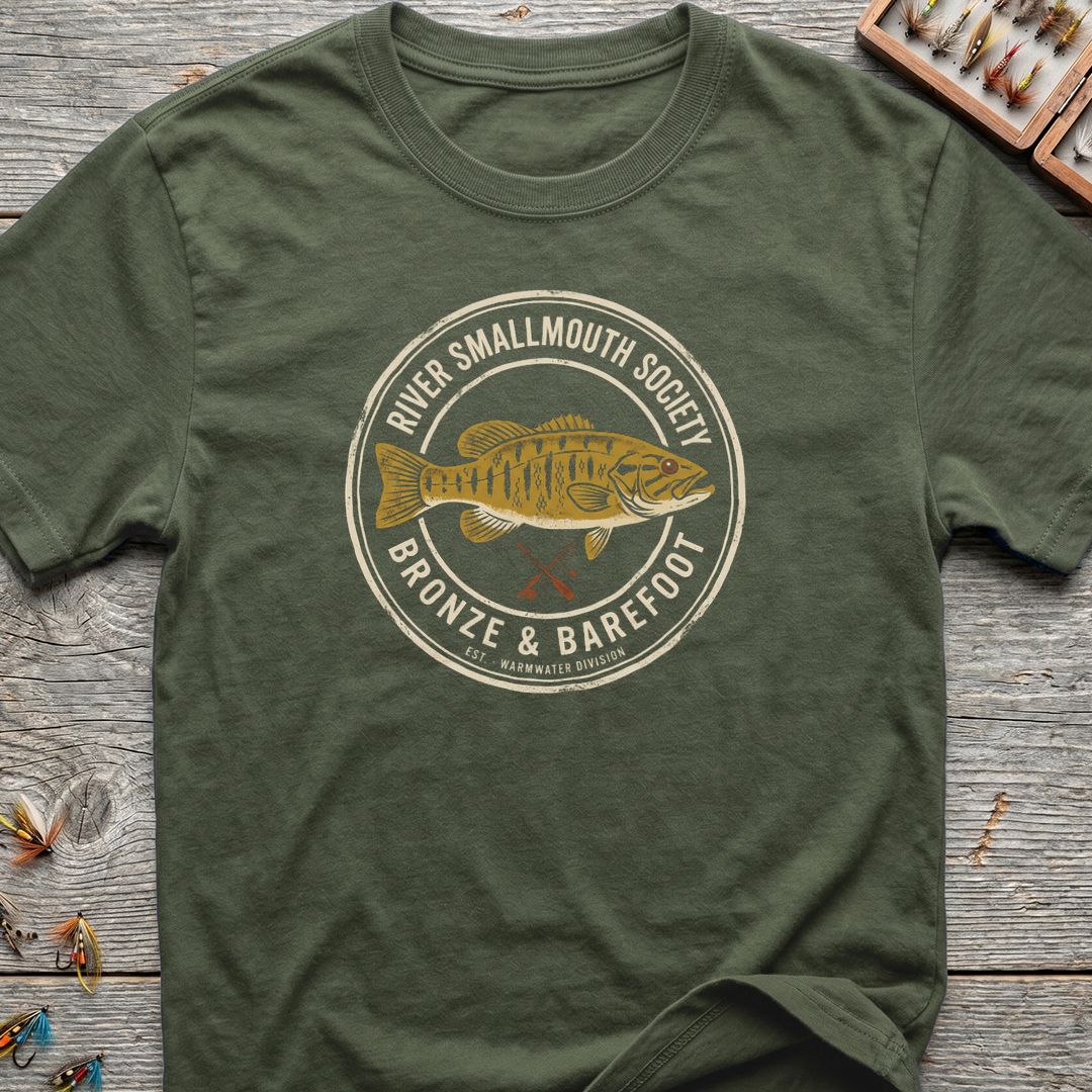 River Smallmouth Society Bronze - Military Green t-shirt