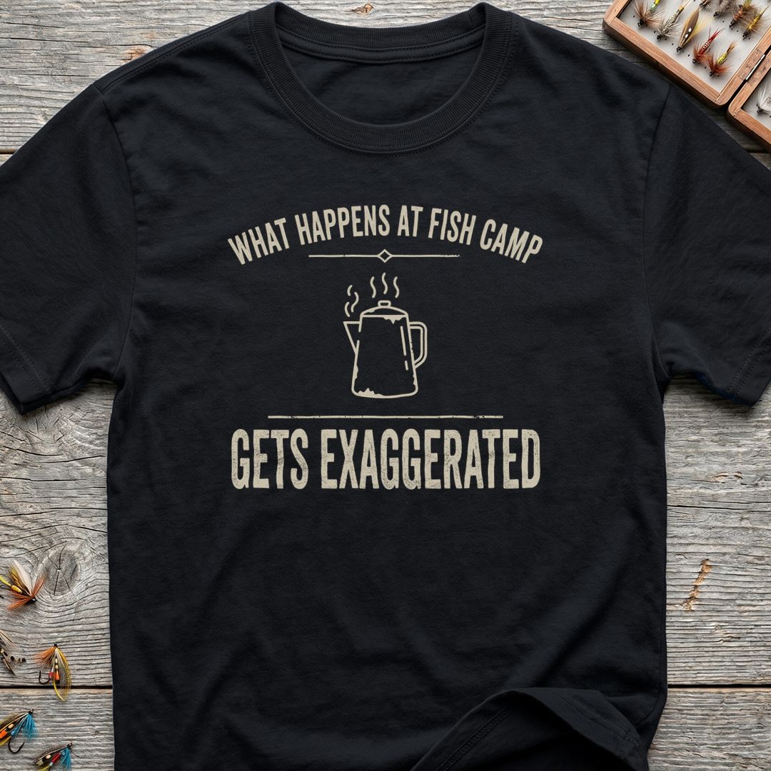 What Happens At Fish Camp - Black t-shirt
