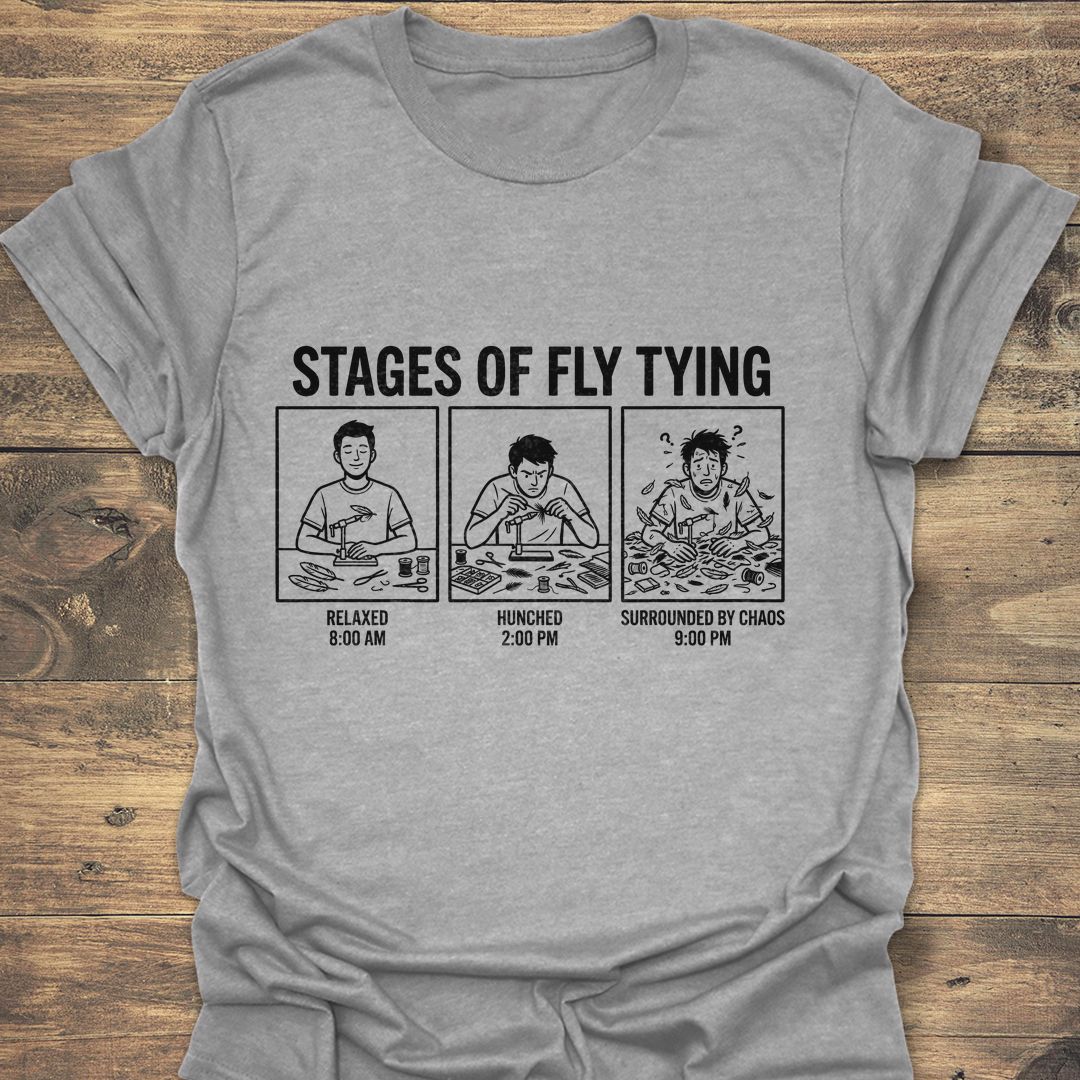 Stages Of Fly Tying - Sport Grey t-shirt