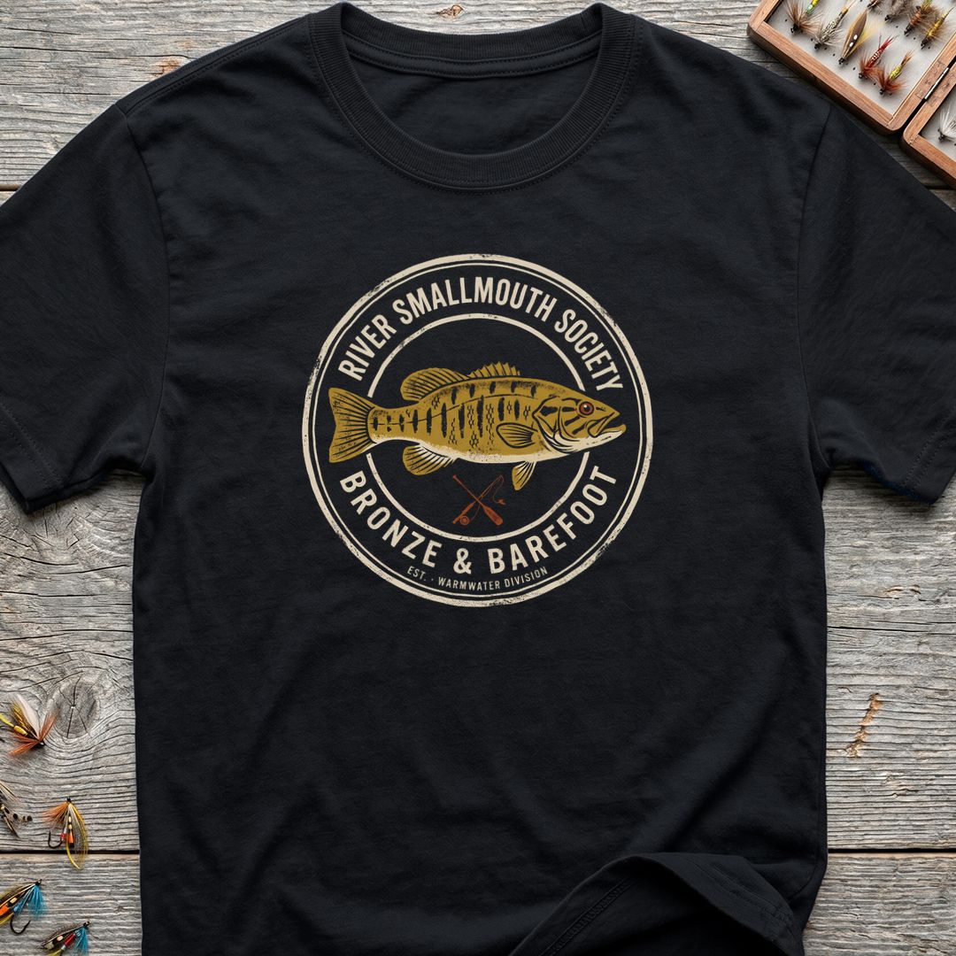 River Smallmouth Society Bronze - Black t-shirt