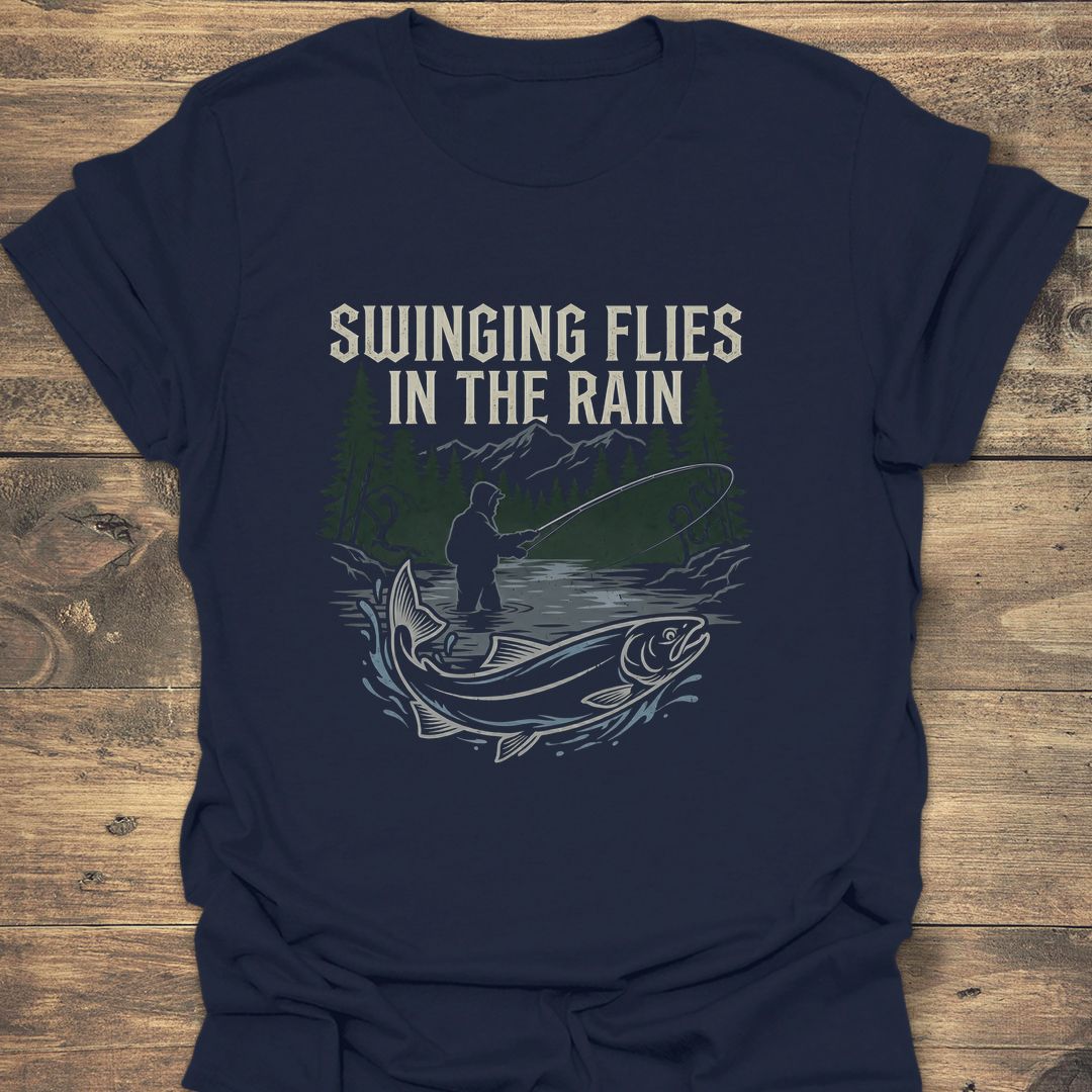 Swinging Flies In The Rain - Navy t-shirt