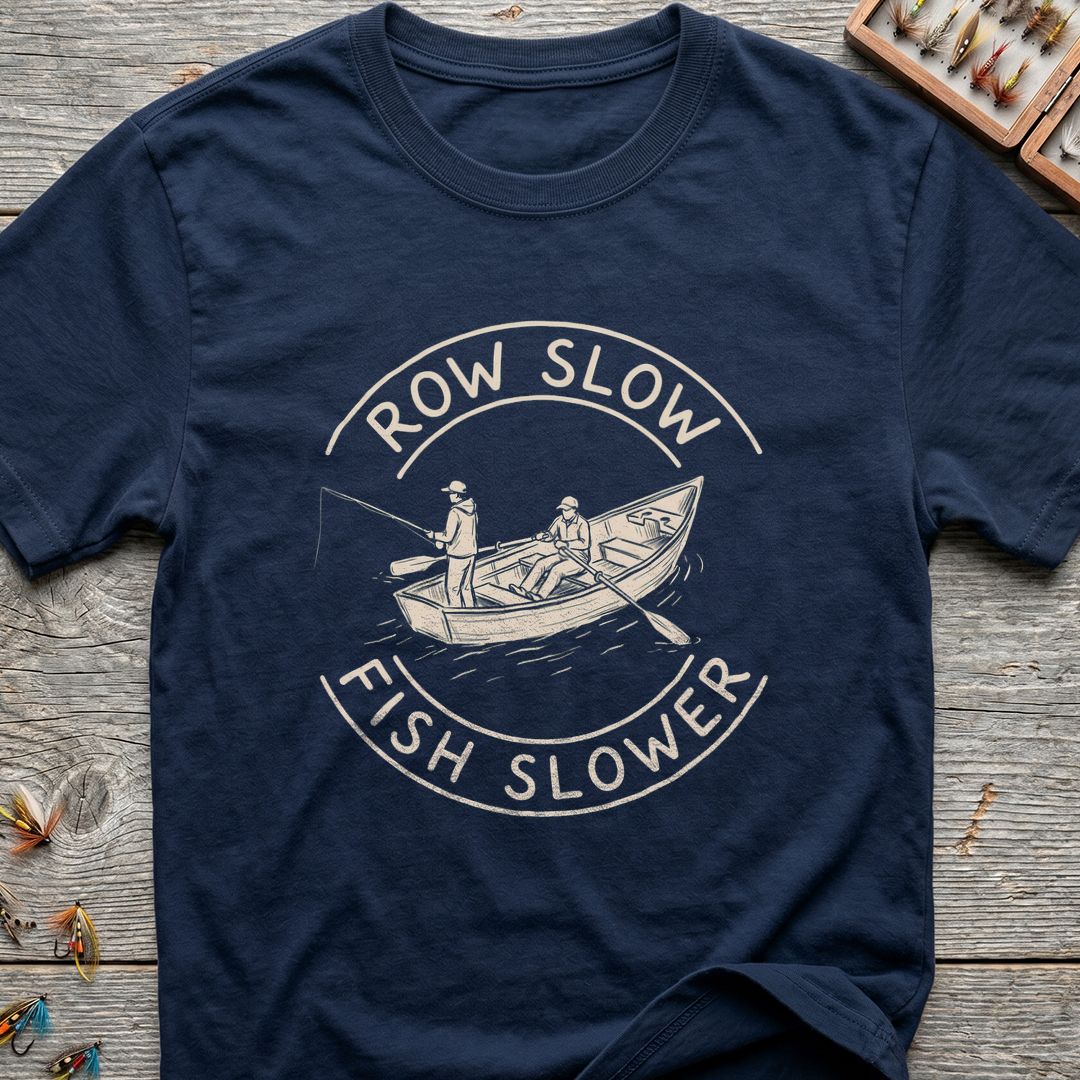Row Slow Fish Slower - Navy t-shirt