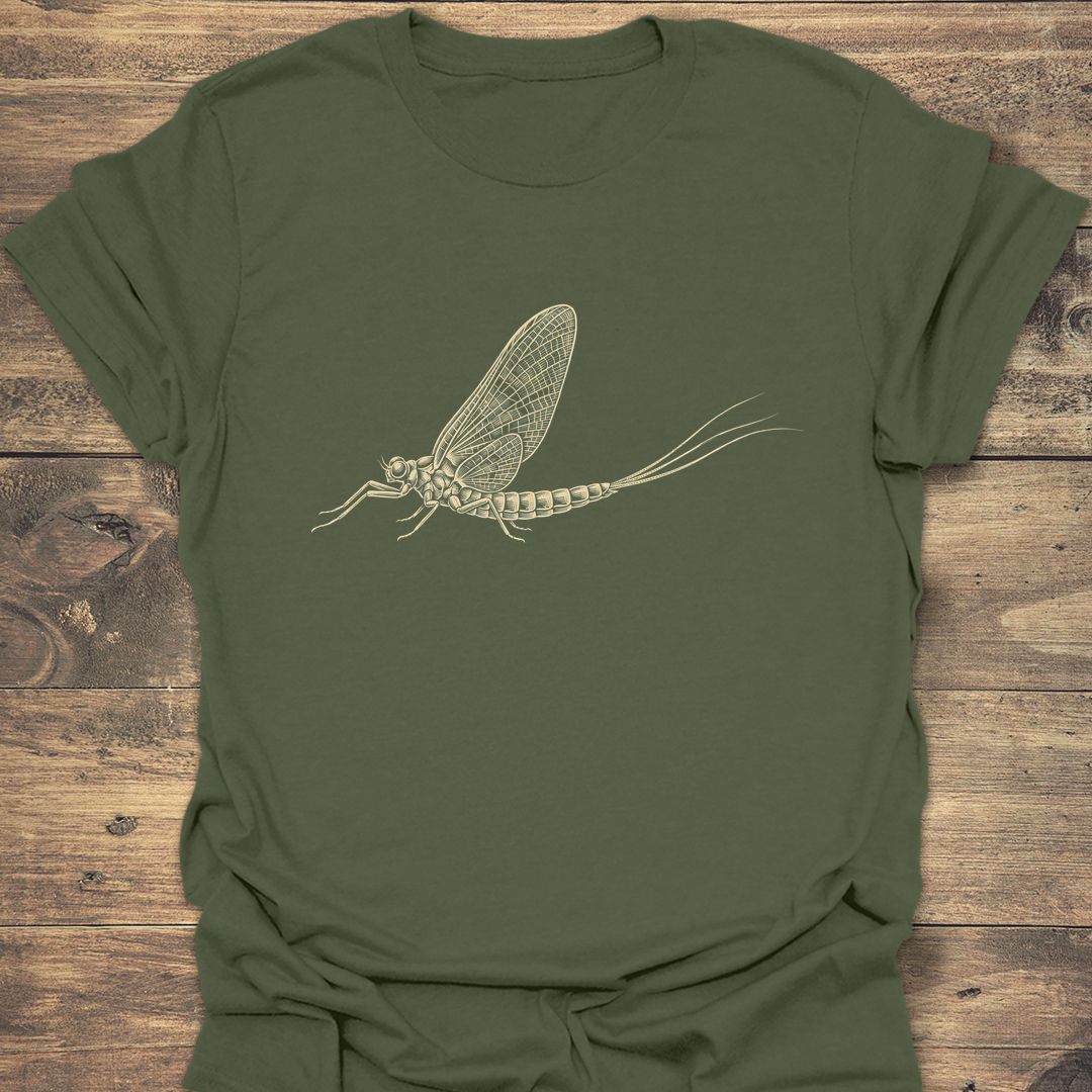 Mayfly Engraving Fly Fishing - Military Green t-shirt