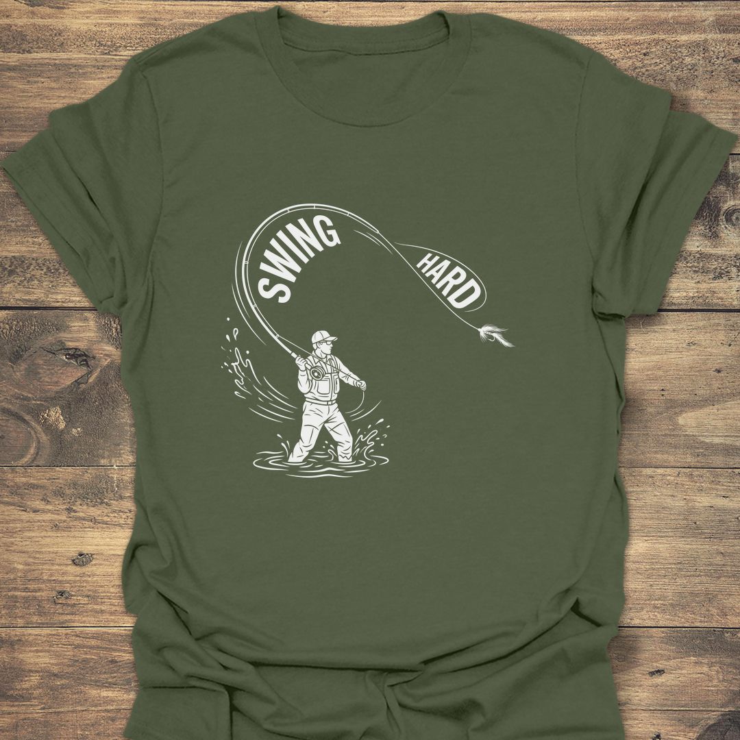 Swing Hard Fly Caster - Military Green t-shirt