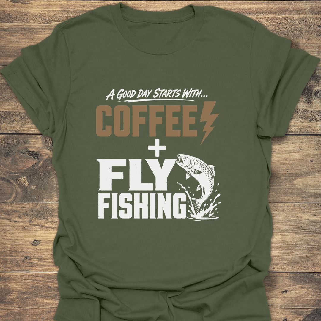 Coffee And Fly Fishing - Military Green t-shirt