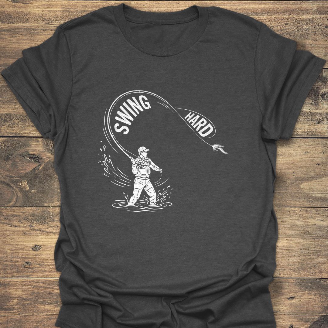 Swing Hard Fly Caster - Dark Heather t-shirt