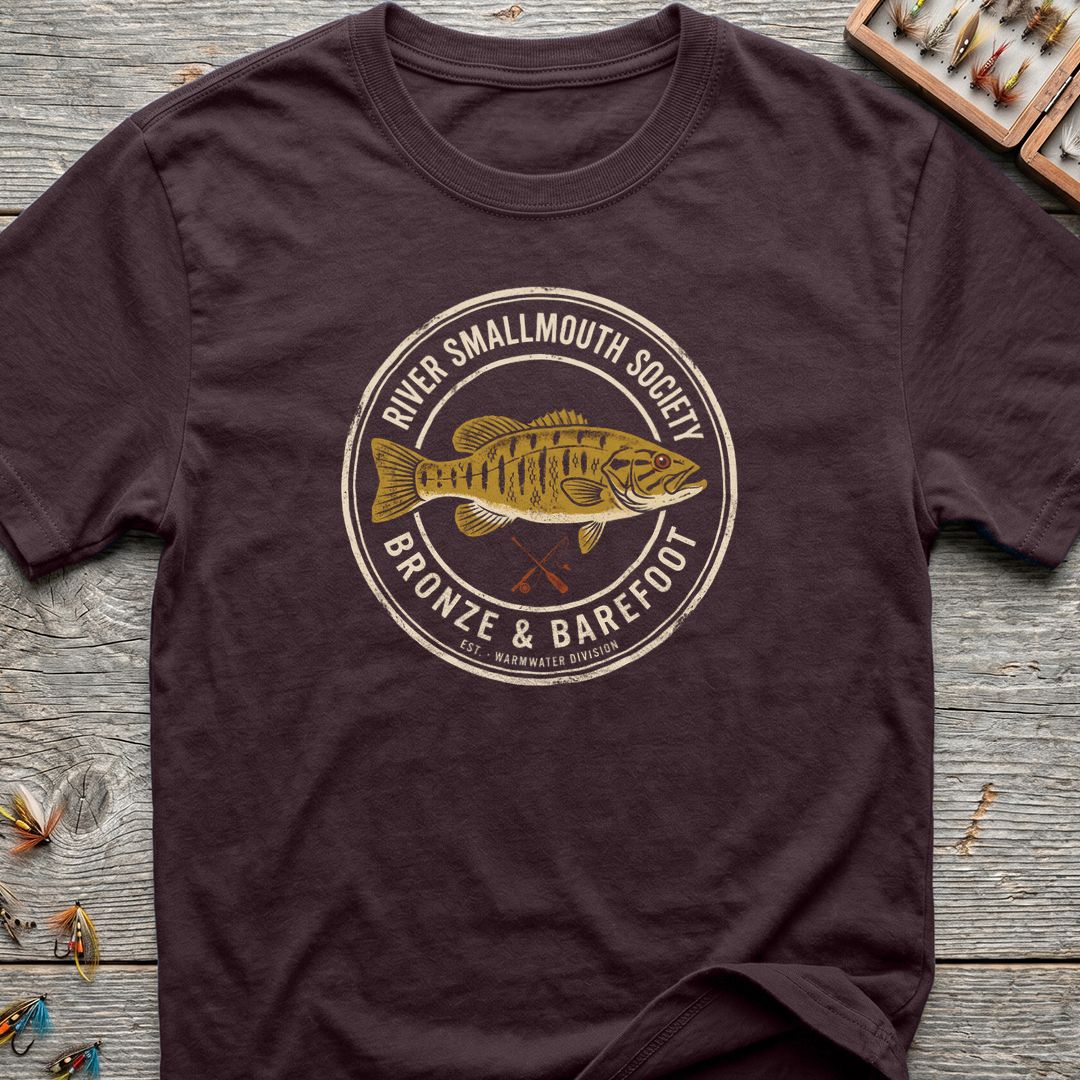 River Smallmouth Society Bronze - Dark Chocolate t-shirt