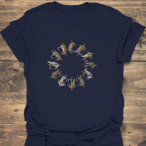 Classic Salmon Fly Wreath - Navy t-shirt