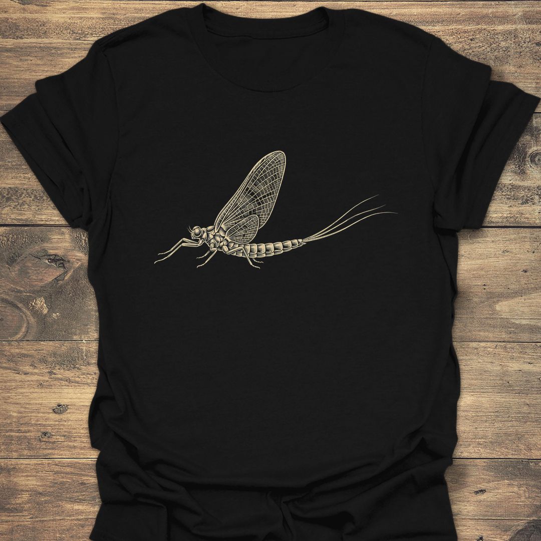 Mayfly Engraving Fly Fishing - Black t-shirt