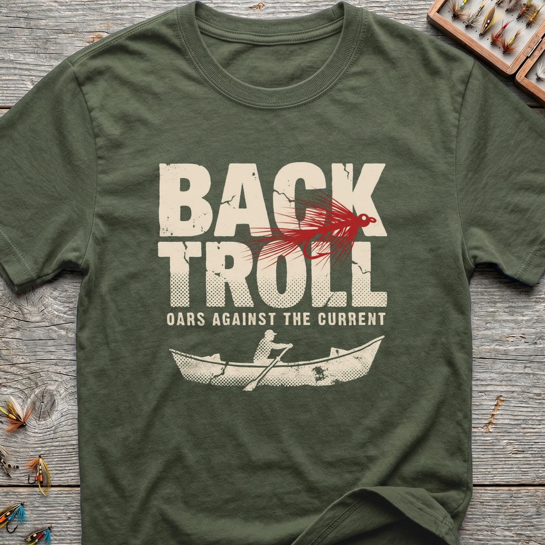Back Troll Oars Against Current - Military Green t-shirt