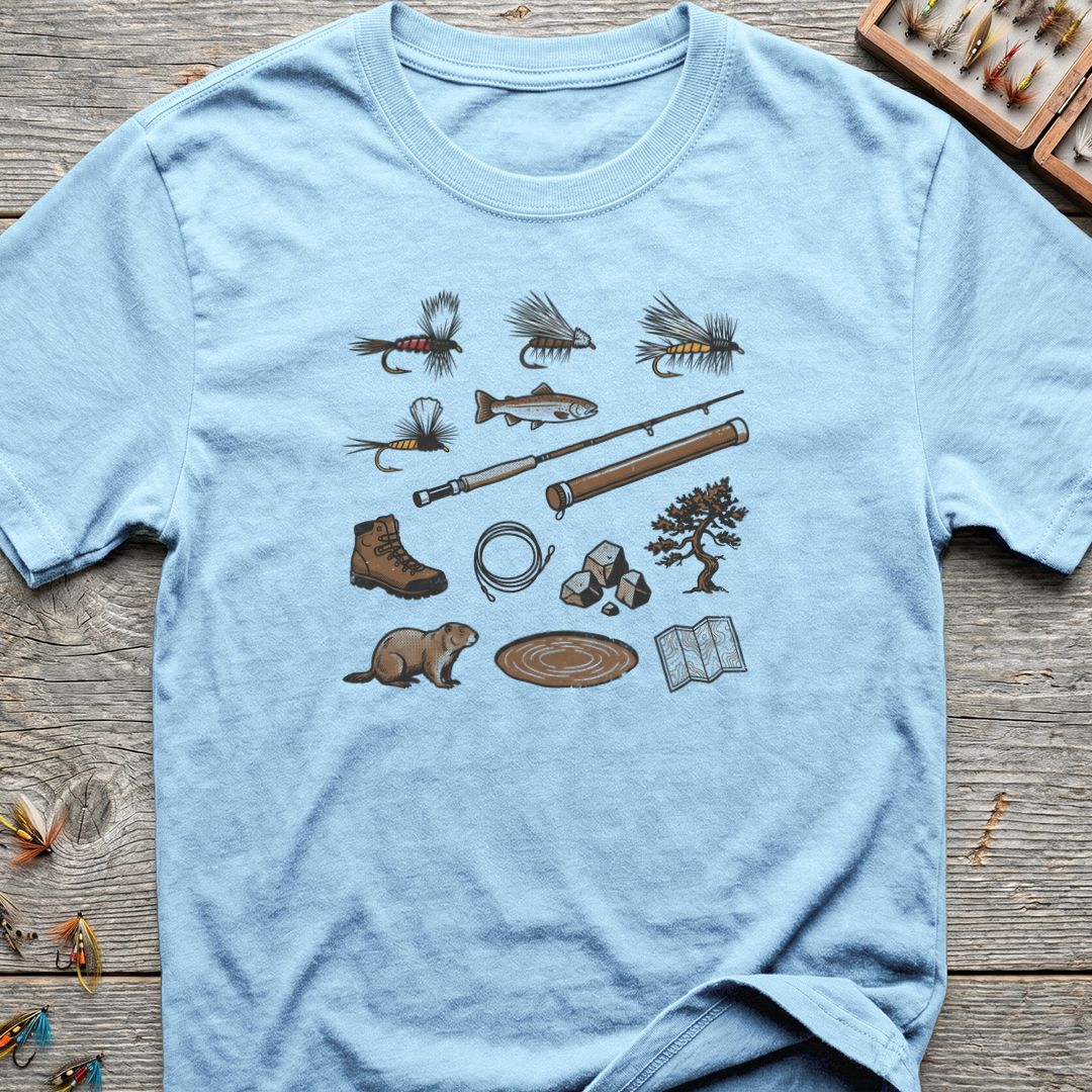 Fly Fishing Essentials Collection - Light Blue t-shirt