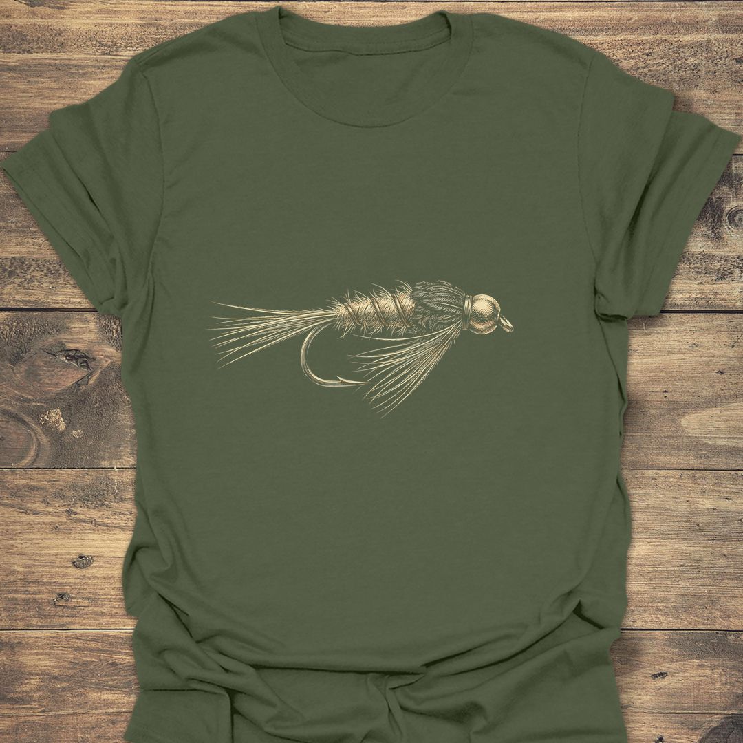 Bead Head Nymph Fly Art - Military Green t-shirt