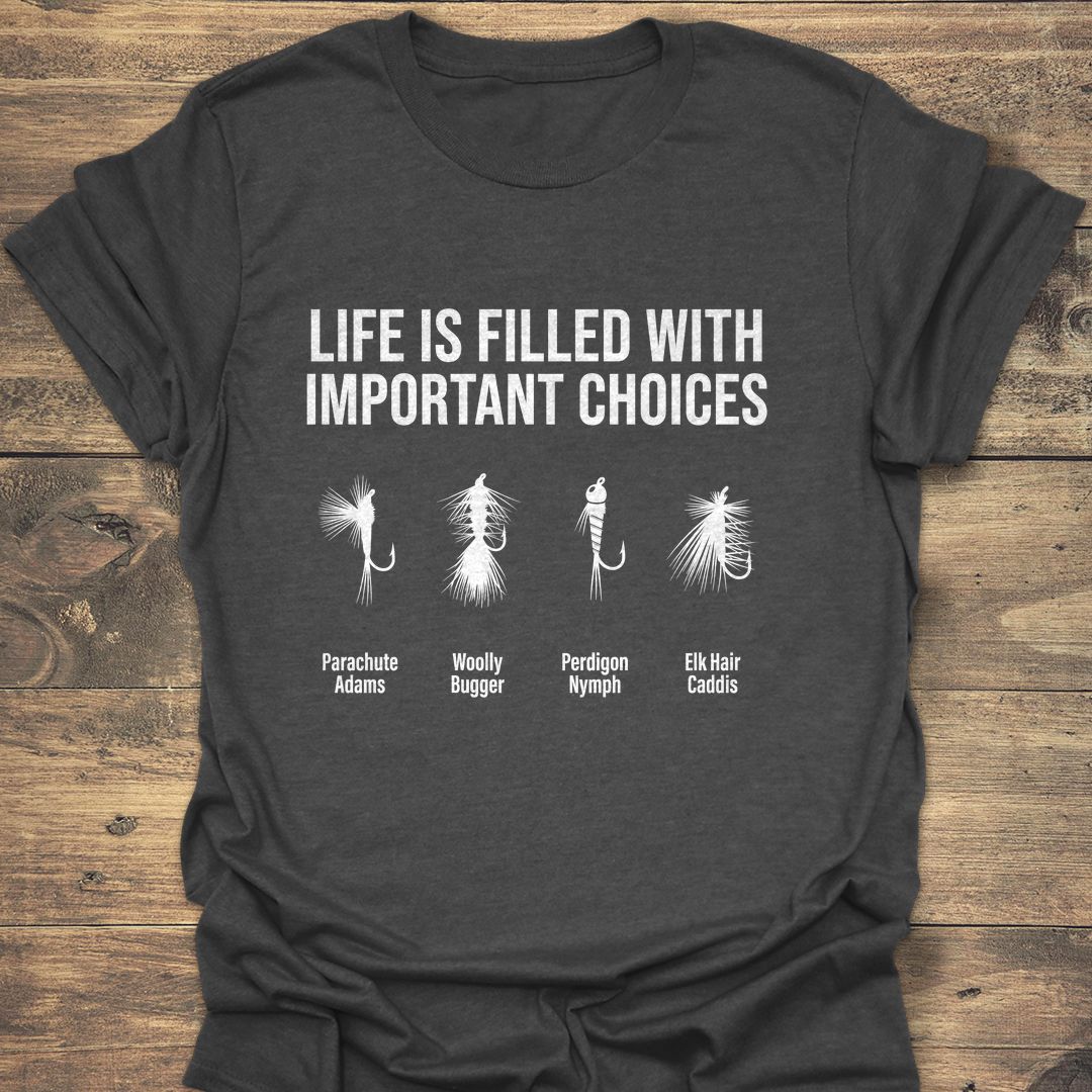 Important Choices Fly Chart - Dark Heather t-shirt