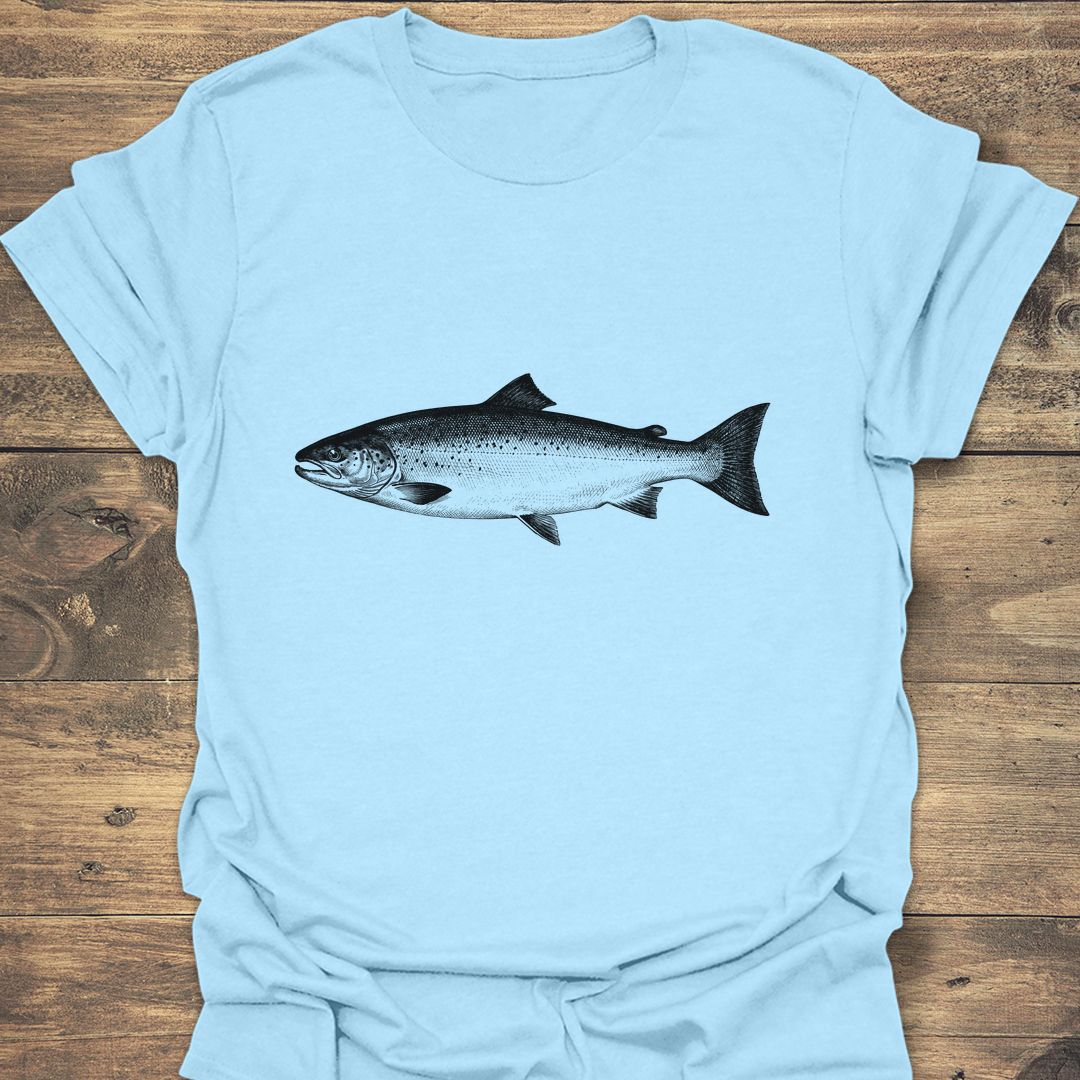 Vintage Atlantic Salmon Illustration - Light Blue t-shirt