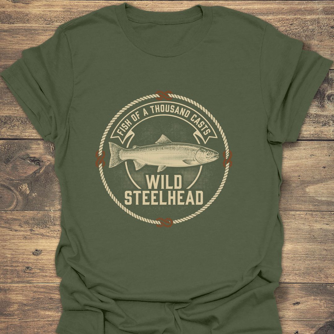 Wild Steelhead Thousand Casts - Military Green t-shirt