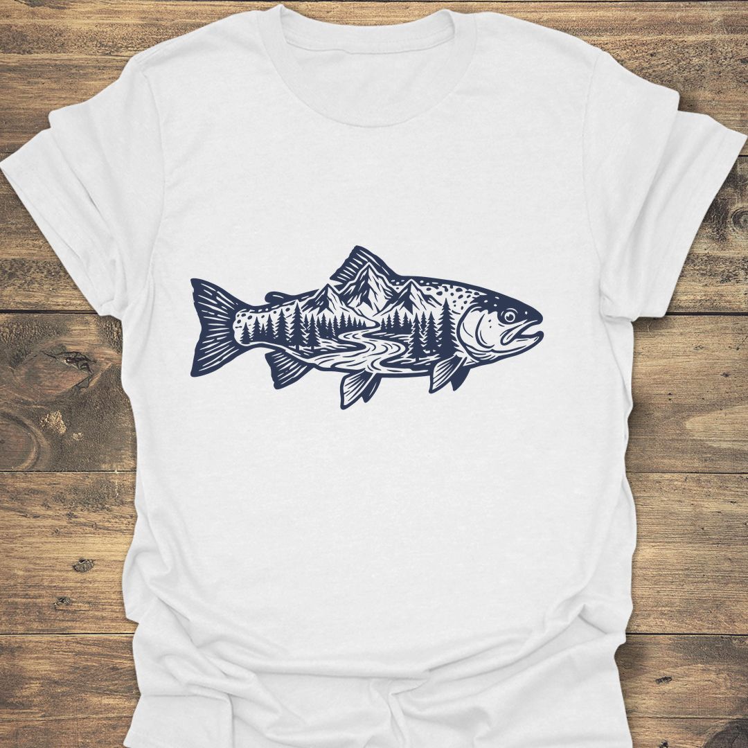Trout River Mountain Scene - White t-shirt