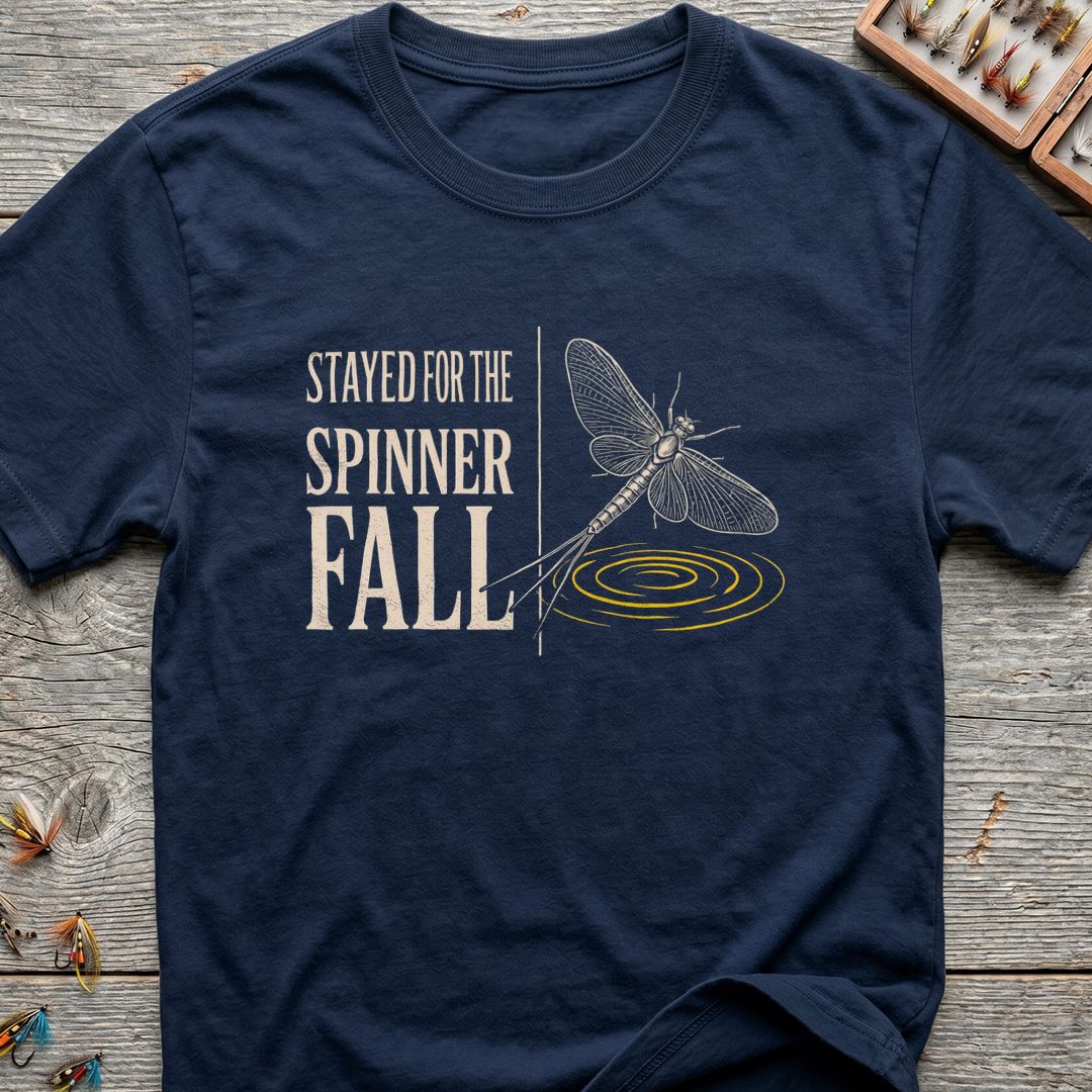 Stayed For The Spinner Fall - Navy t-shirt