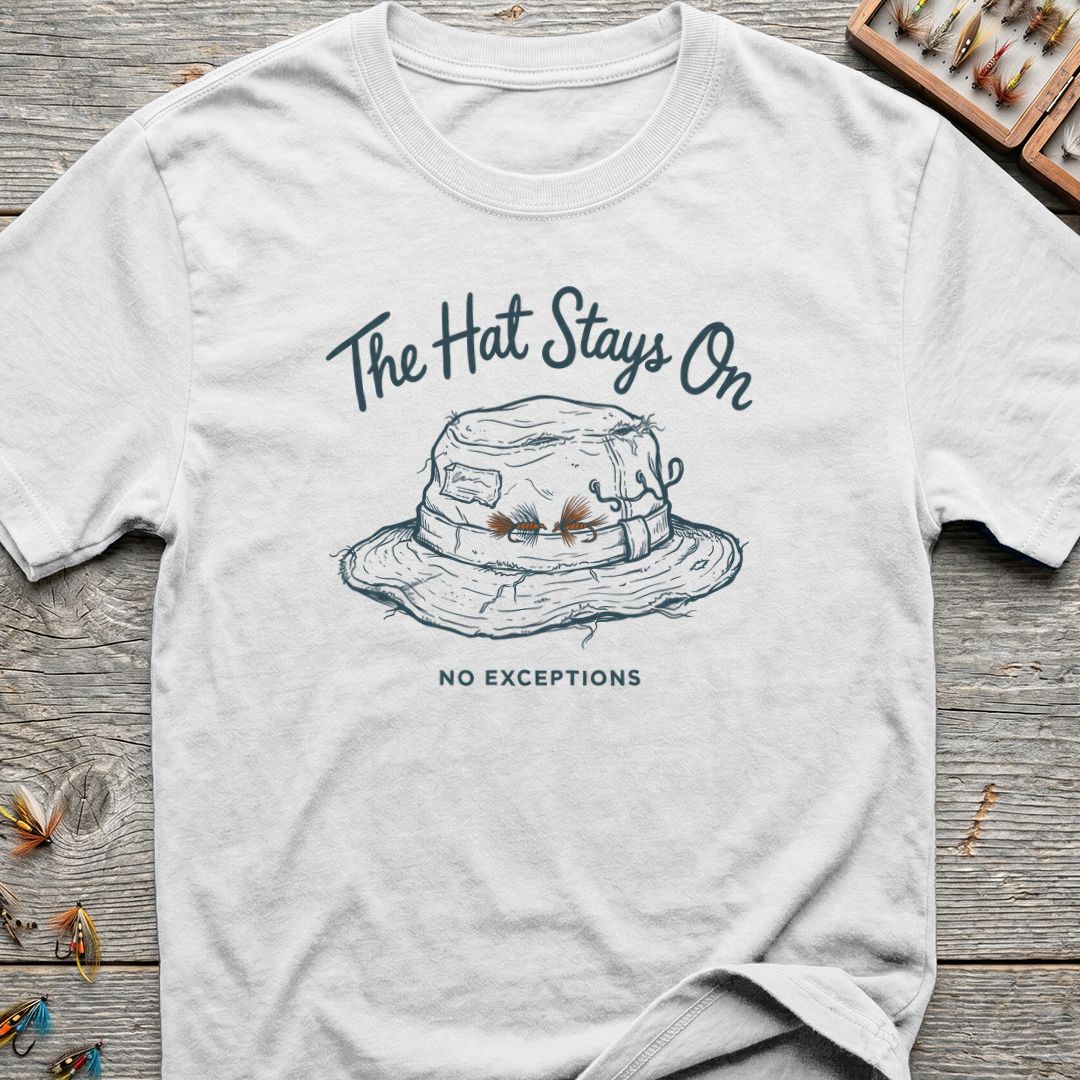 The Hat Stays On - White t-shirt