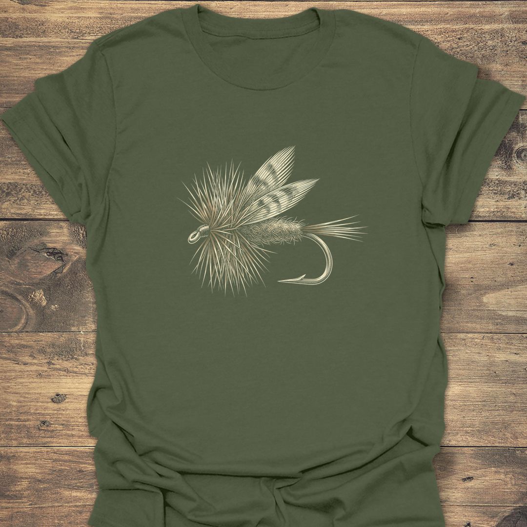 Classic Dry Fly Illustration - Military Green t-shirt