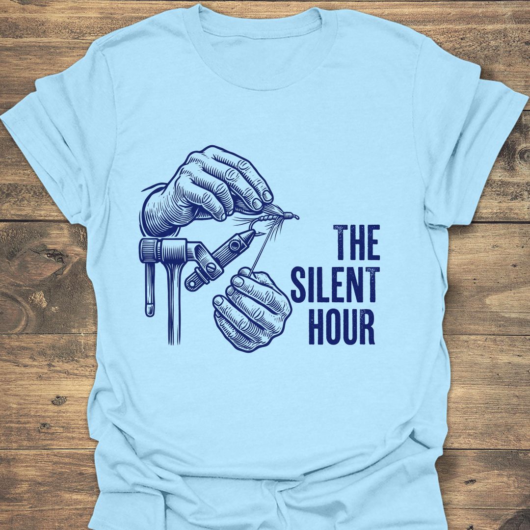 The Silent Hour Fly Tying - Light Blue t-shirt