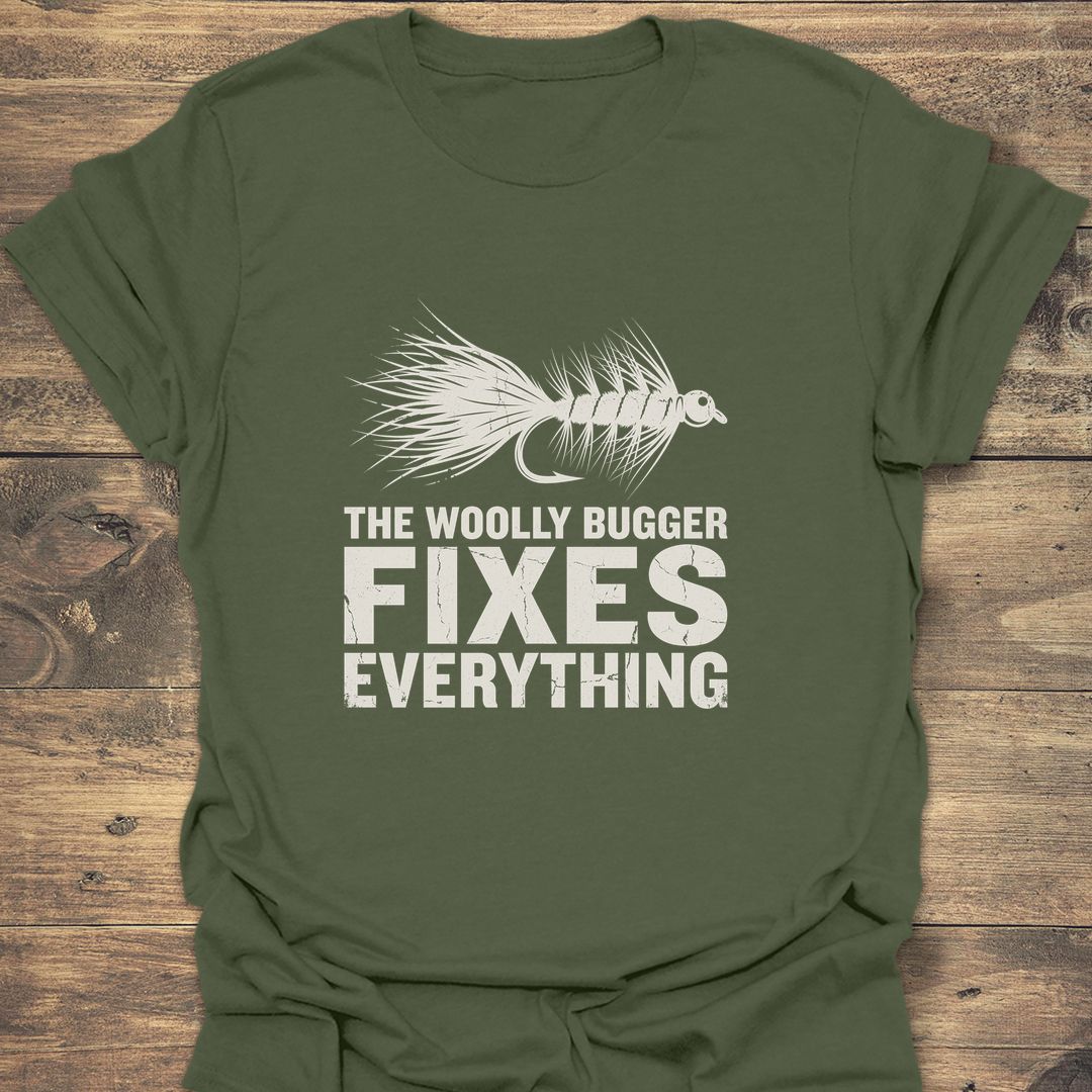 Woolly Bugger Fixes Everything - Military Green t-shirt