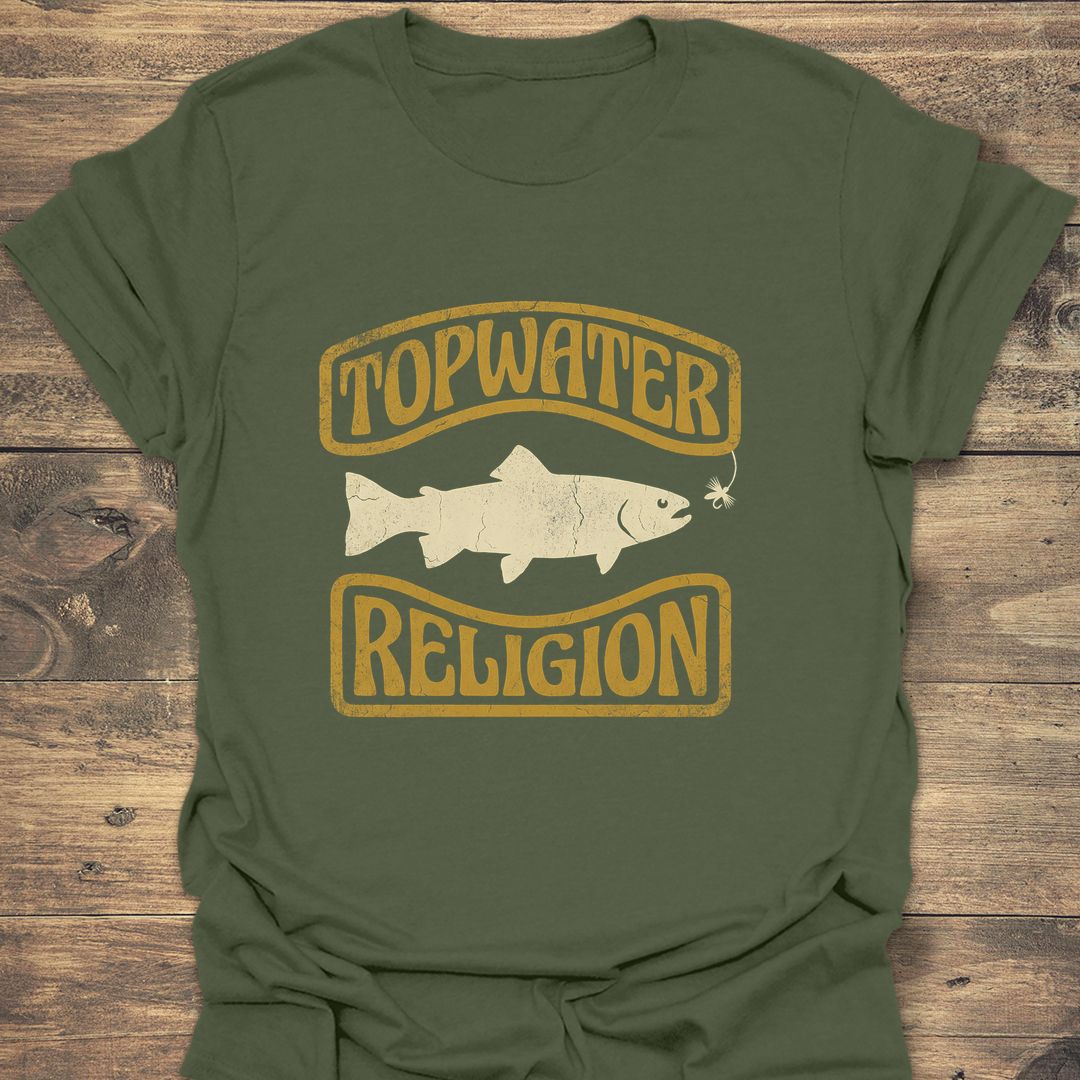 Topwater Religion Dry Fly Trout - Military Green t-shirt