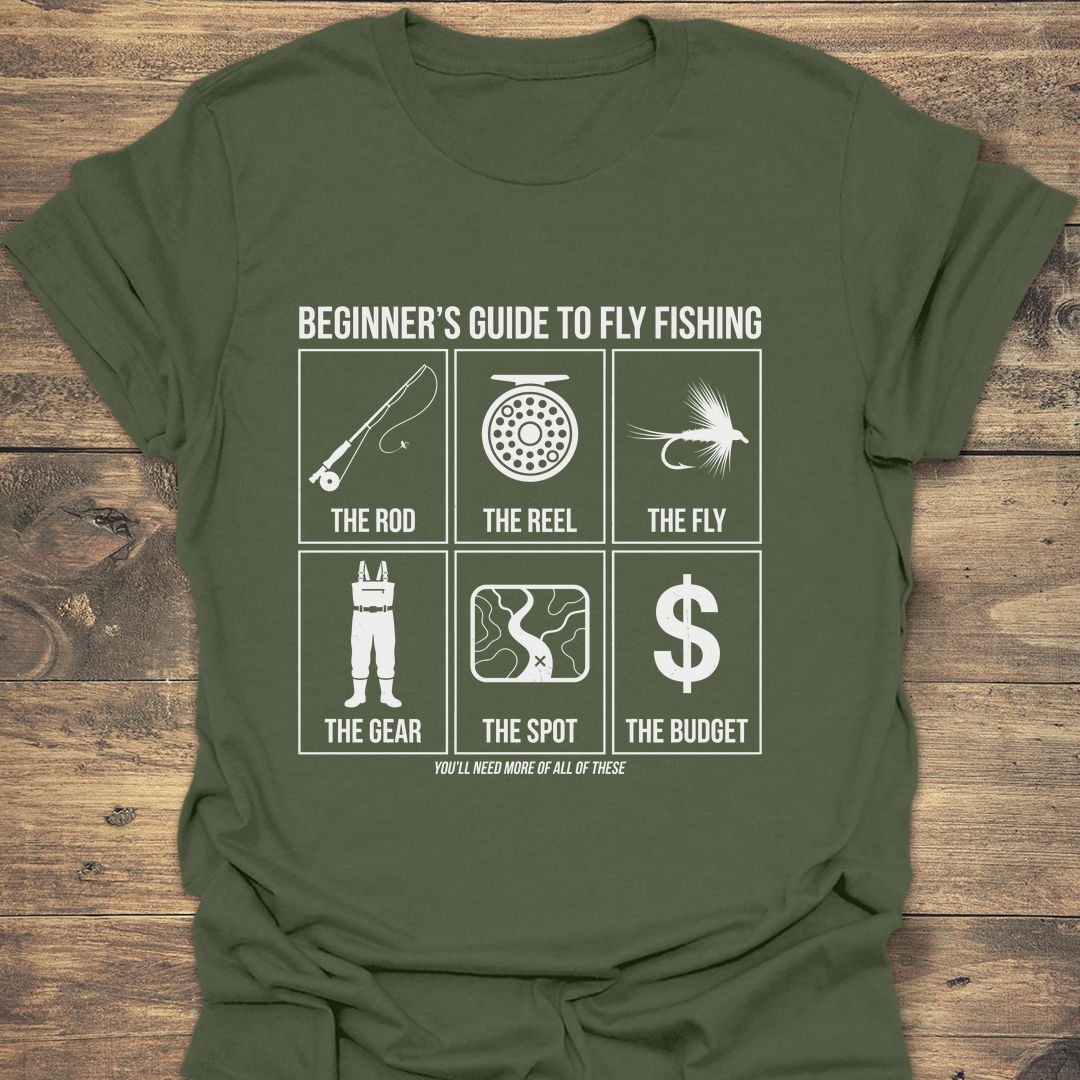 Beginner's Guide To Fly Fishing - Military Green t-shirt