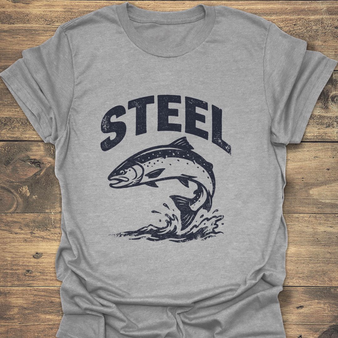 Steel Leaping Steelhead - Sport Grey t-shirt