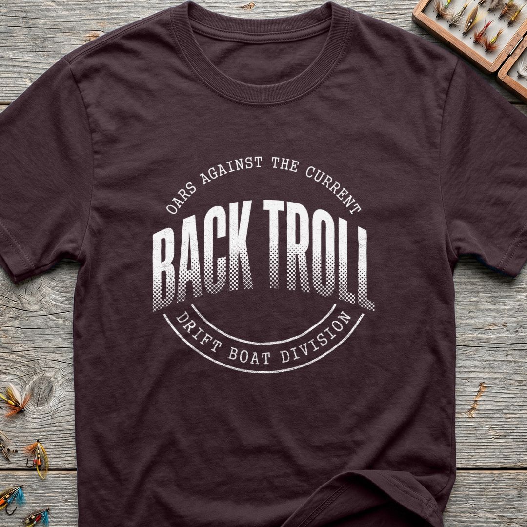 Back Troll Drift Boat Division - Dark Chocolate t-shirt