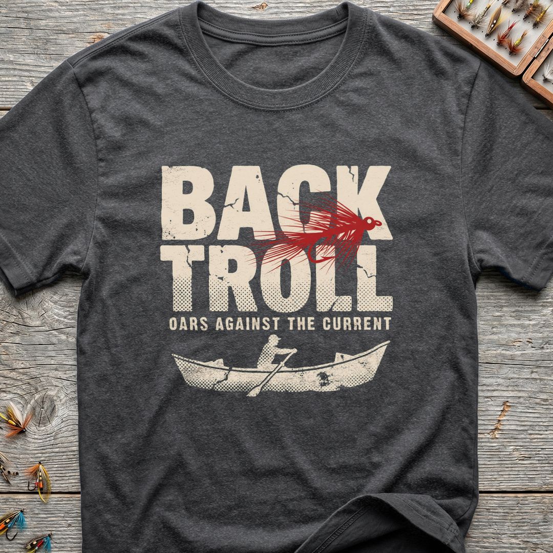 Back Troll Oars Against Current - Dark Heather t-shirt