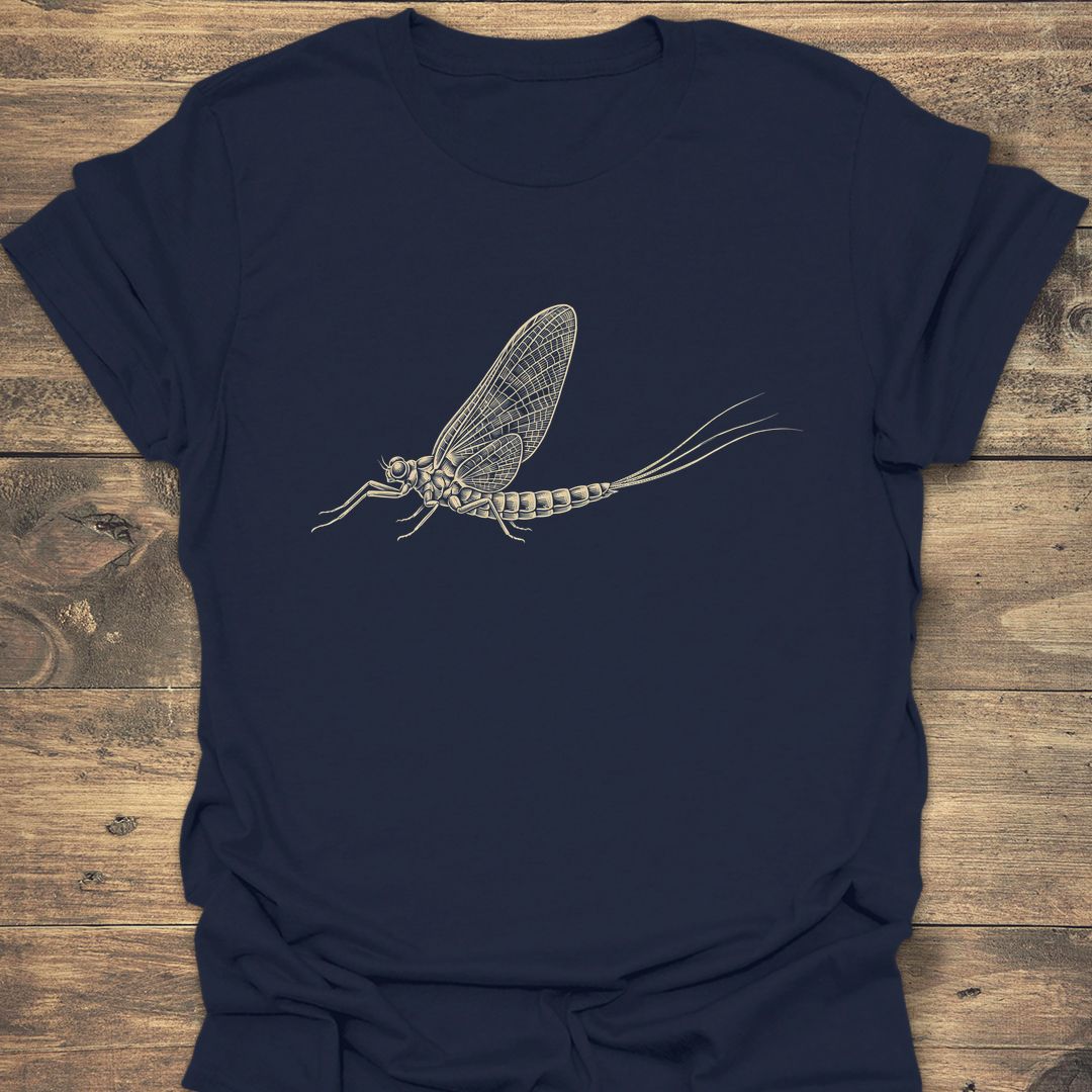 Mayfly Engraving Fly Fishing - Navy t-shirt