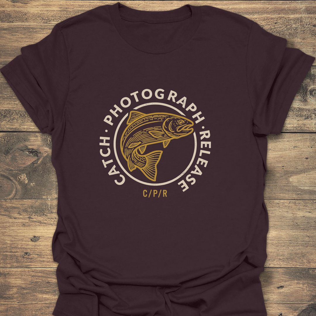 Catch Photograph Release Trout - Dark Chocolate t-shirt