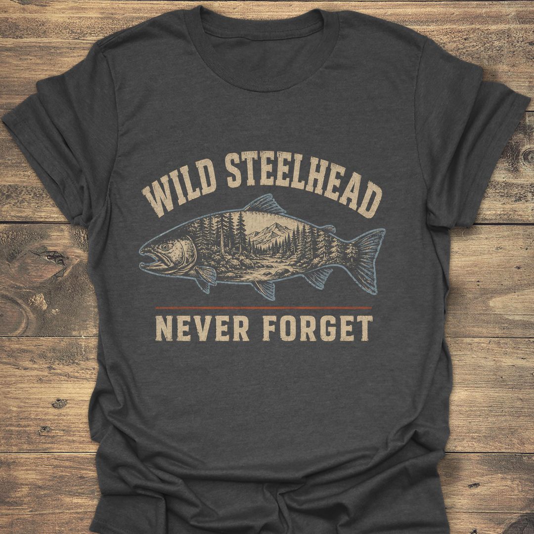 Wild Steelhead Never Forget - Dark Heather t-shirt