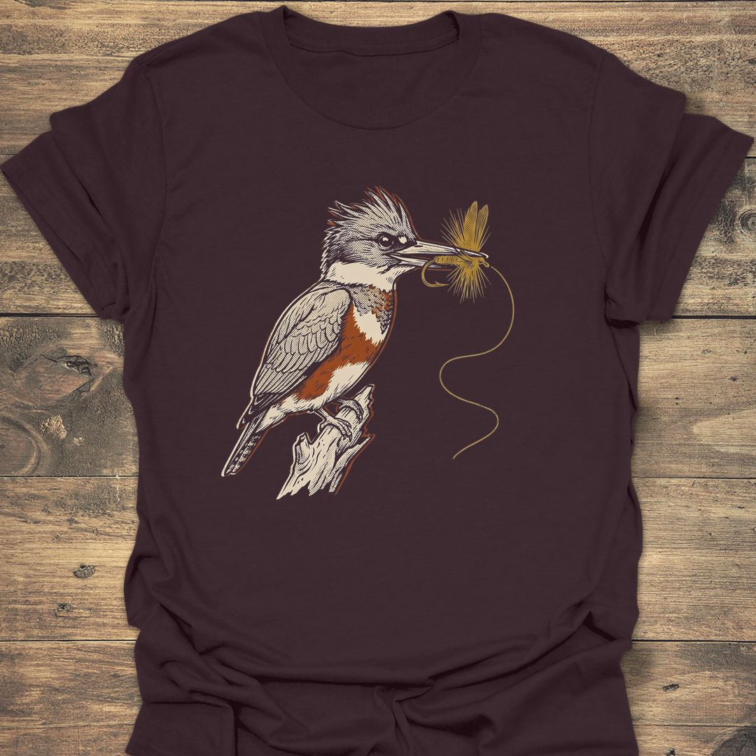 Kingfisher With Dry Fly - Dark Chocolate t-shirt