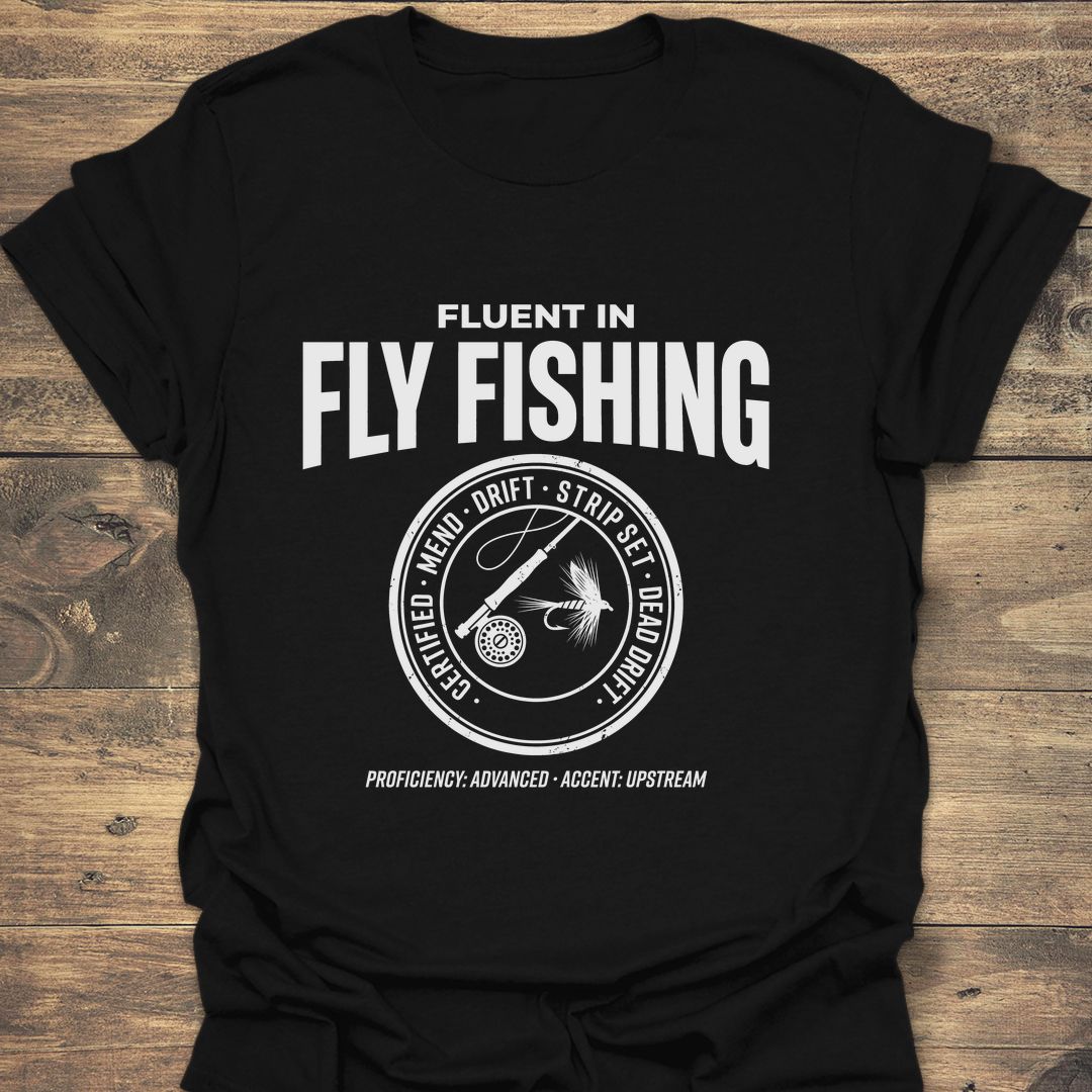 Fluent In Fly Fishing - Black t-shirt