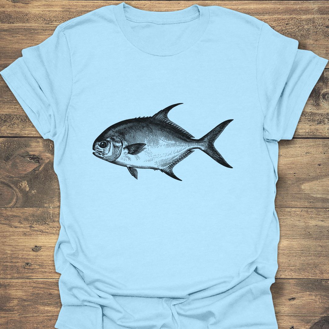 Permit Fly Fishing Art - Light Blue t-shirt