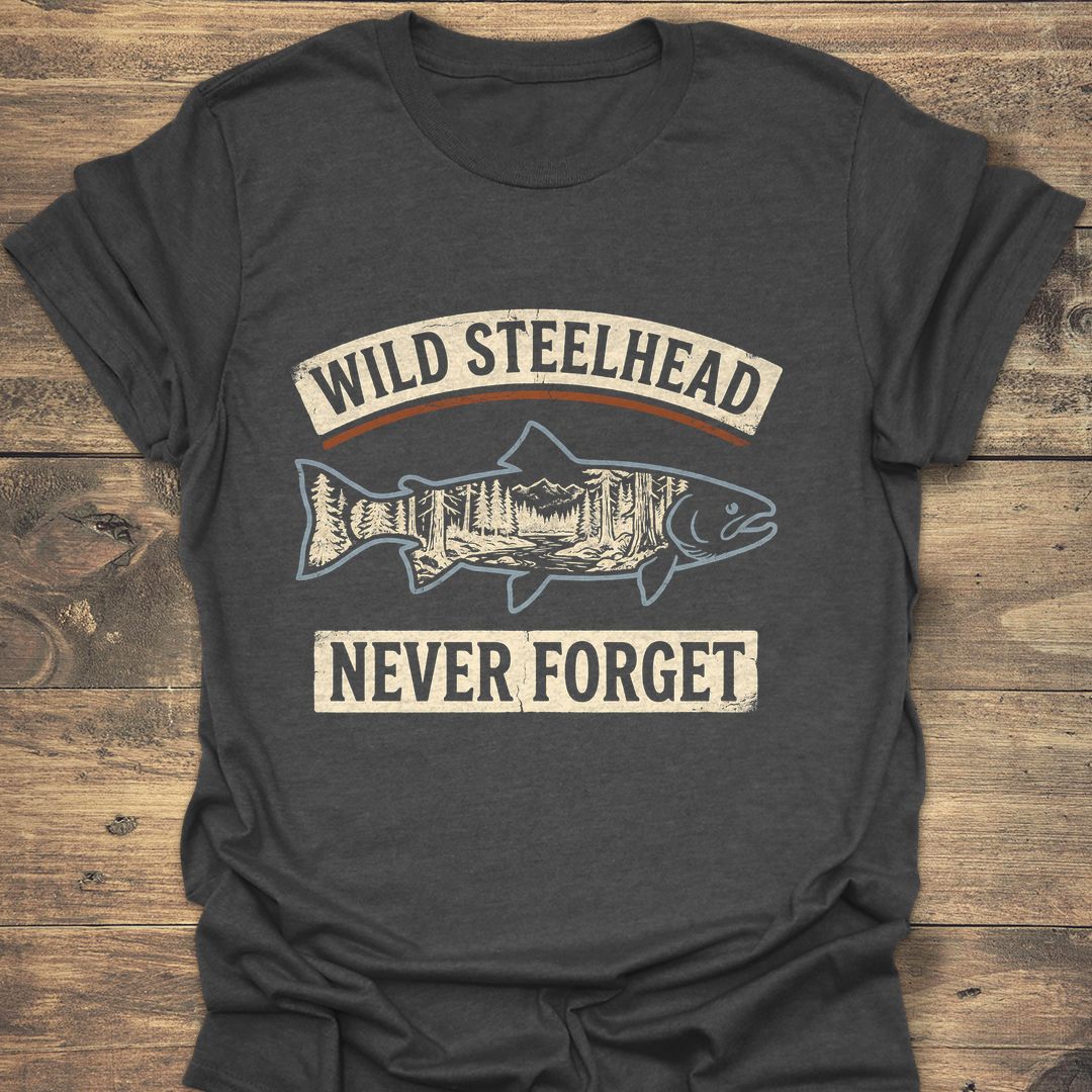 Wild Steelhead Never Forget - Dark Heather t-shirt