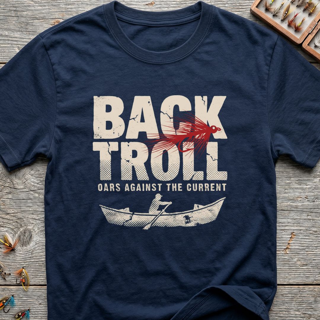 Back Troll Oars Against Current - Navy t-shirt